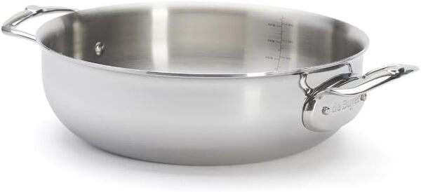 De Buyer - Sautoir bombée à deux anses en inox 5 couches AFFINITY avec couvercle en inox - 28 cm - Fabriqué en France, Sans PFAS, Montée Rapide en °C, Inox 18/10, Tous Feux + Four, Fini Poli Brillant