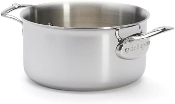 De Buyer - Faitout en inox 5 couches AFFINITY avec couvercle en inox - 20 cm - Fabriqué en France, Sans PFAS, Montée Rapide en Température, Inox 18/10, Tous Feux + Four, Finition Poli Brillant