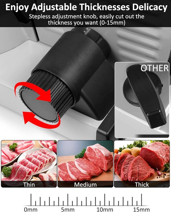 Trancheuse électrique 200 watts en acier inoxydable – Robot culinaire réglable de 0 à 15 mm – 2 lames – Trancheuse à saucisses – Trancheuse à pain, trancheuse à jambon (200 Watts - 2 Lames - Argent)