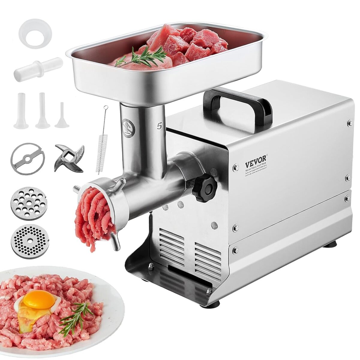 Hachoir à Viande Électrique Biolomix 3000W - Inox, Accessoires Saucisses Inclus